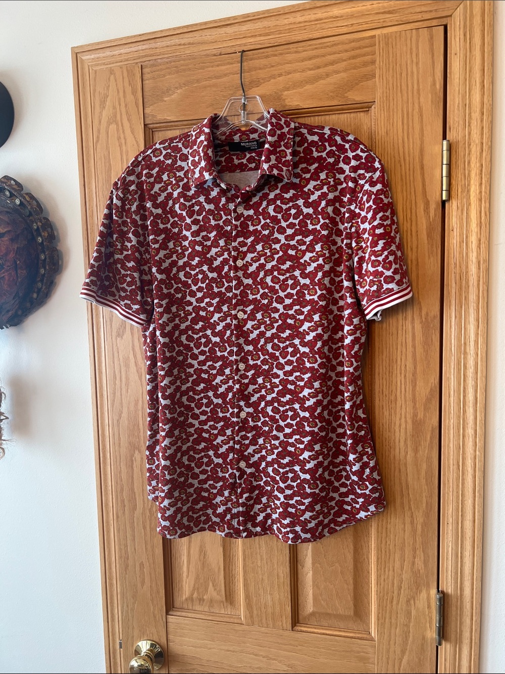 Men's Red Floral Short-Sleeve Button-Down Shirt